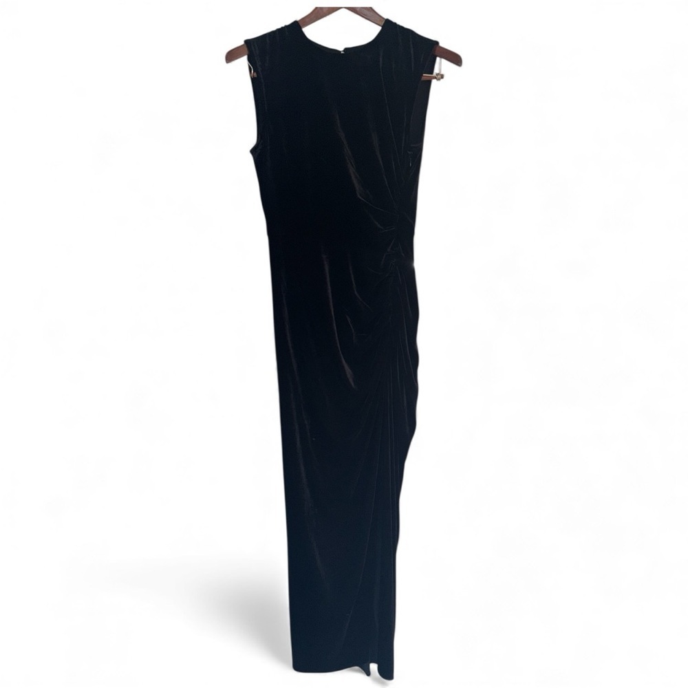 Veronica Beard silk velvet Elegant Black ruched Maxi sleeveless Dress romantic - Picture 10 of 15